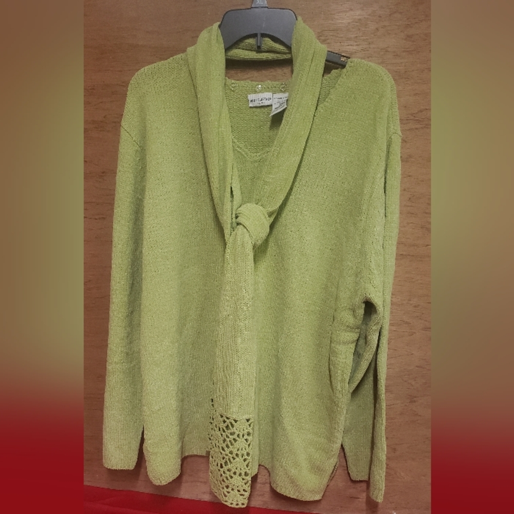 White Stag Womens Plus Lime Green Sweater With Removable Matching Scarf 18W/20W